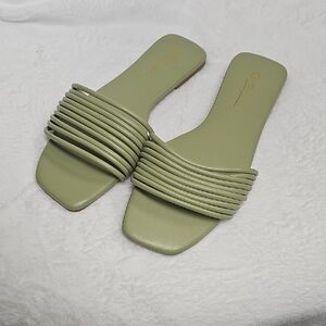 Olive Green Strappy Slide Sandals - Women